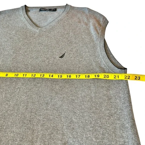 Nautica Navtech Sweater Vest XL Gray V-Neck Cashmere Blend Logo Ribbed Hem - Picture 8 of 11